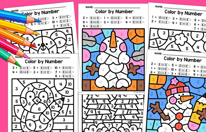 Winter Color by Number Worksheets for Kindergarten and Preschool: Fun ...